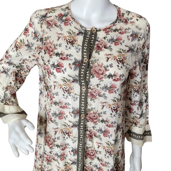Max Studio Cotton Bell Sleeve Ruffle Hem Floral Dress Size Small Modest Cottage - Picture 2 of 8